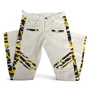 Stylish White Camo Accent Men's Skinny Jeans
